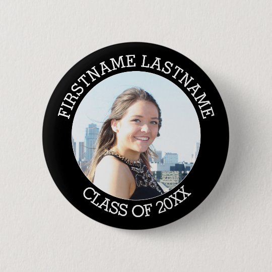 Einfaches graduiertes Foto mit Namen und Klasse Runder Button 5,7 Cm