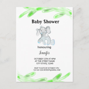 Einfaches grau-blaues Baby-Elefant-Aquarell-Babysc Postkarte