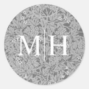 Einfaches graues florales Monogramm-Hochzeitsumsch Runder Aufkleber