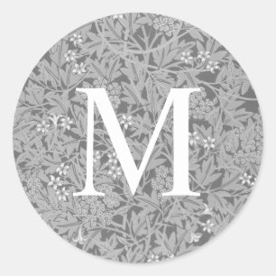 Einfaches graues florales Monogramm Runder Aufkleber