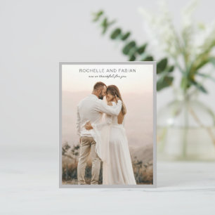 Einfaches graues Foto Elegante Hochzeit Dankeskarte