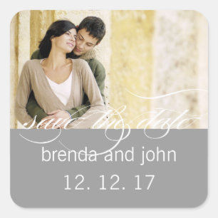 Einfaches graues Foto Save the Date Hochzeitsticke Quadratischer Aufkleber