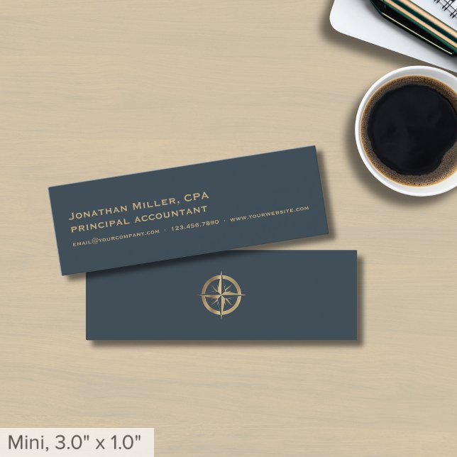 Einfaches graues Gold-Compass-Logo Mini Visitenkarte (Von Creator hochgeladen)