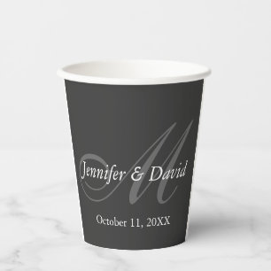 Einfaches graues Monogramm Hochzeit Braut Bräutiga Pappbecher