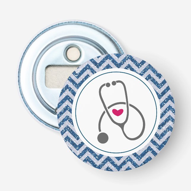 Einfaches graues PflegeStethoscope auf Blue Zickza Flaschenöffner (Vorderseite)
