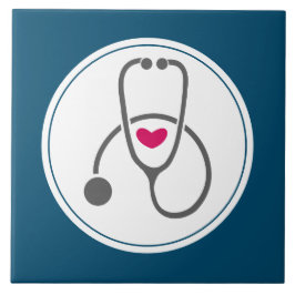 Einfaches graues PflegeStethoskop mit rotem Herzen Fliese