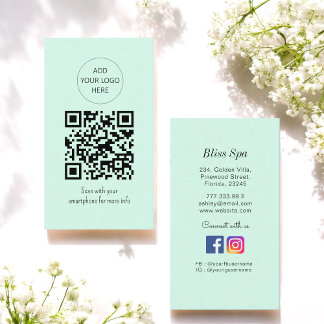 Einfaches Green QR Code Wellness-Center Salon Visitenkarte