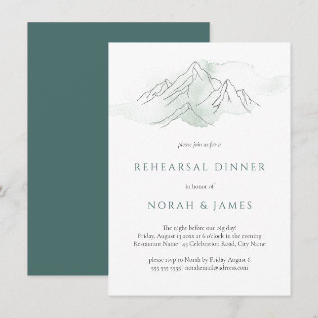 Einfaches Green Watercolor Probe Dinner  Einladung (Vorne/Hinten)