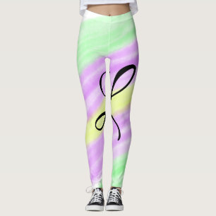 Einfaches grün lila Aquarell fügen Sie Ihr Monogra Leggings