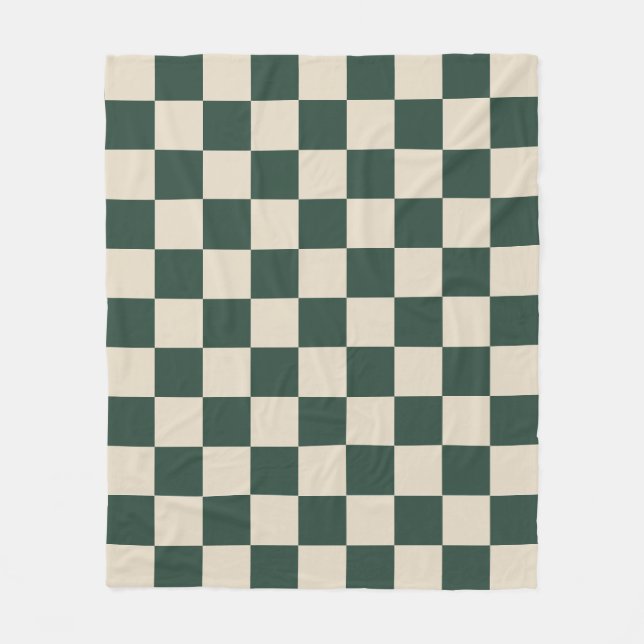 Einfaches Grün und Beige Preppy Schachbrettmuster Fleecedecke (Vorderseite)