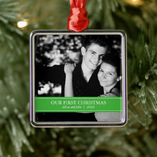 Einfaches Grün und Weiß - Foto Weihnachten Ornament Aus Metall