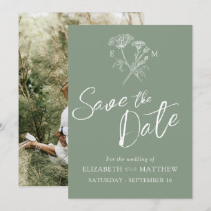 Einfaches, grün weißes Foto der Wildblume Save The Date