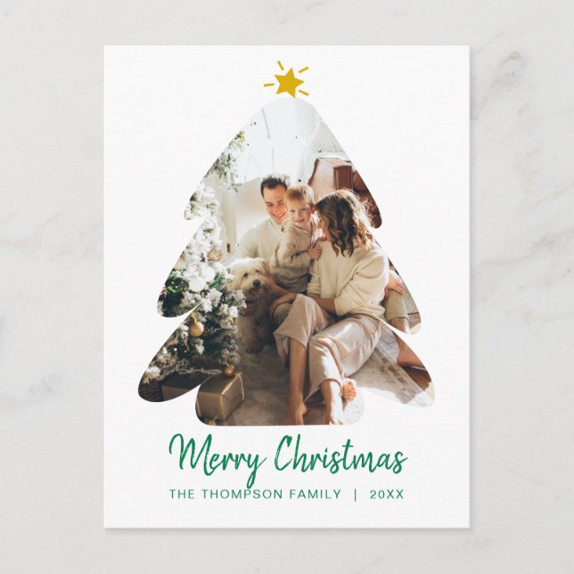 Einfaches grünes Foto Weihnachtsbaum Frohe Weihnac Postkarte (Vorderseite)