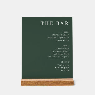 Einfaches grünes minimalistisches Bar-Menü Acrylschild