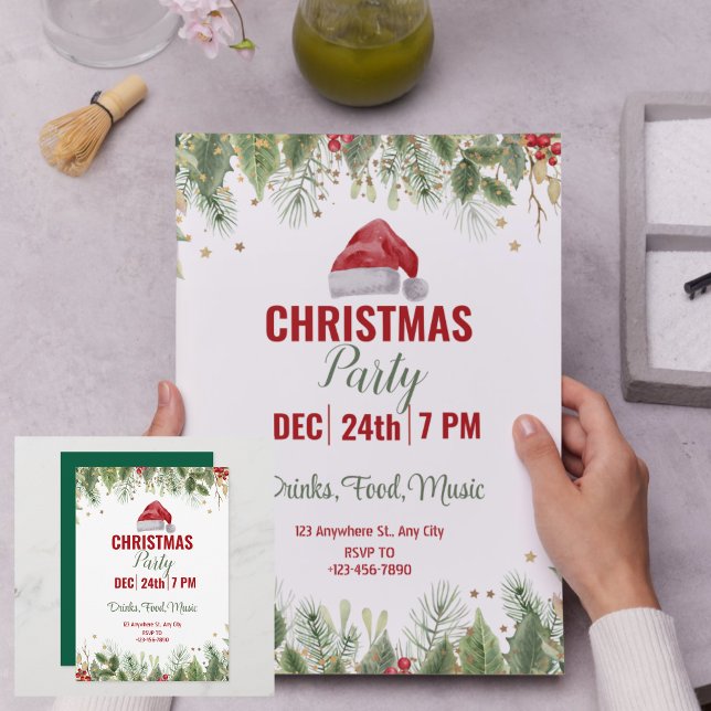 Einfaches Grünes Party Einladung (Simple Green Watercolor Floral Christmas Party Invitation)
