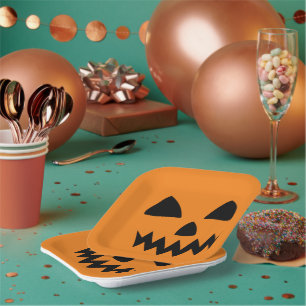 Einfaches Halloween-Kürbisgesichtsgeister beängsti Pappteller