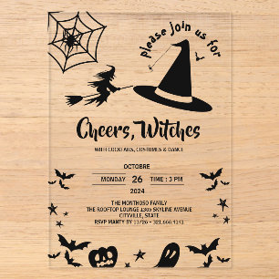 Einfaches Halloween-Party mit Hexenhut-Adult-Kostü Acryleinladungen