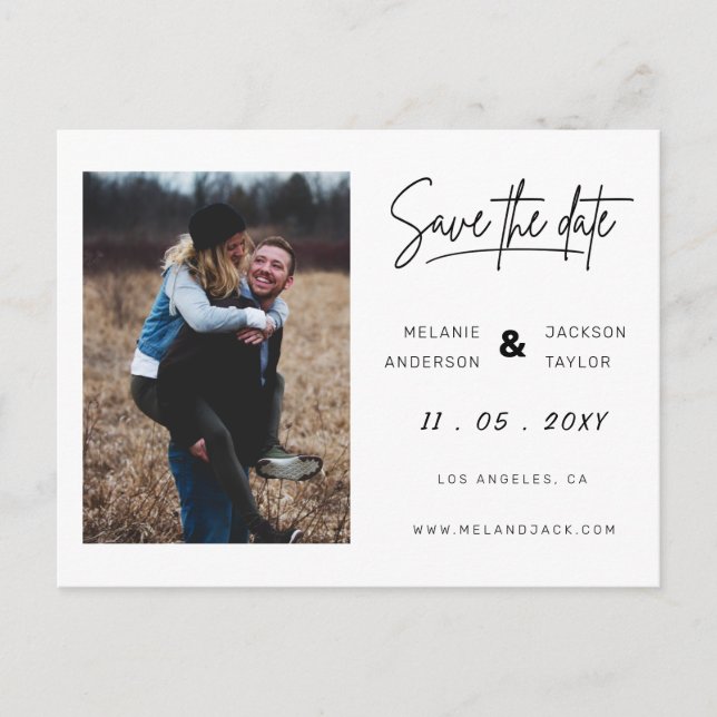 Einfaches handgeschriebenes Foto Save the Date Ankündigungspostkarte (Vorderseite)