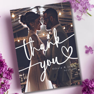 Einfaches handgeschriebenes Script Heart Wedding F Dankeskarte