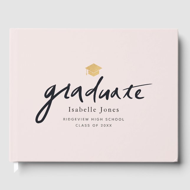 Einfaches handgeschriebenes Skript Pink-Abschluss- Gästebuch (Vorderseite)