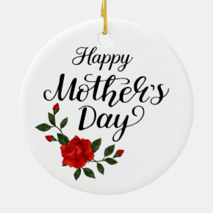 Einfaches Happy Mother's Day Florale Kalligrafie Keramik Ornament
