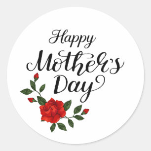 Einfaches Happy Mother's Day Florale Kalligrafie Runder Aufkleber