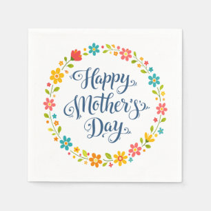 Einfaches Happy Mother's Day Florale Kalligrafie   Serviette
