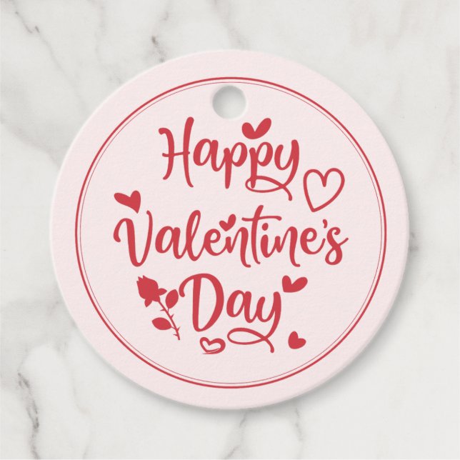 Einfaches Happy Valentine's Day Red Heart Geschenk Geschenkanhänger (Vorderseite)