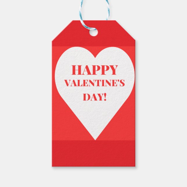 Einfaches Happy Valentine's Day White Heart on Red Geschenkanhänger (Vorderseite)