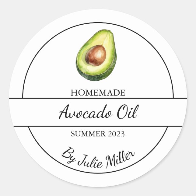 Einfaches, hausgemachte Avocado-Öl-Label Runder Aufkleber (Vorderseite)