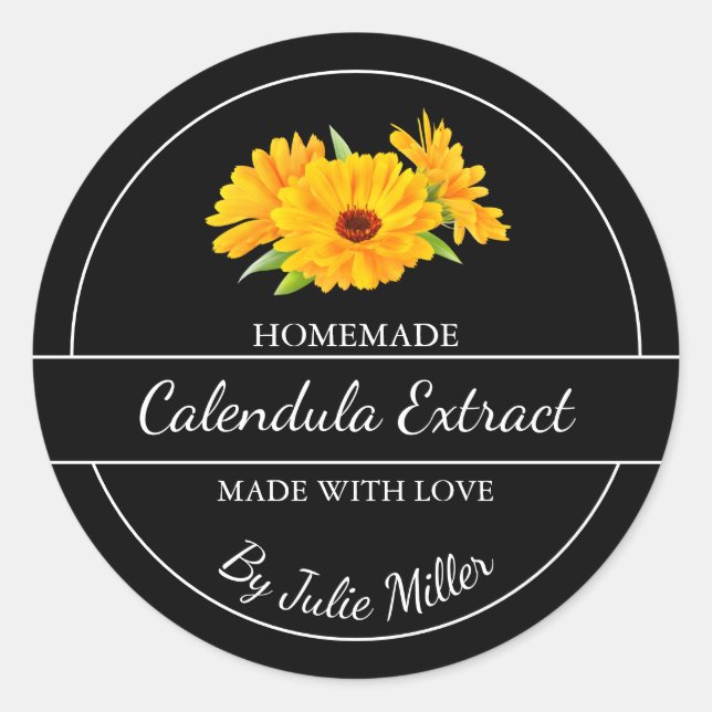 Einfaches, hausgemachte Calendula-Extraktionslabel Runder Aufkleber (Vorderseite)
