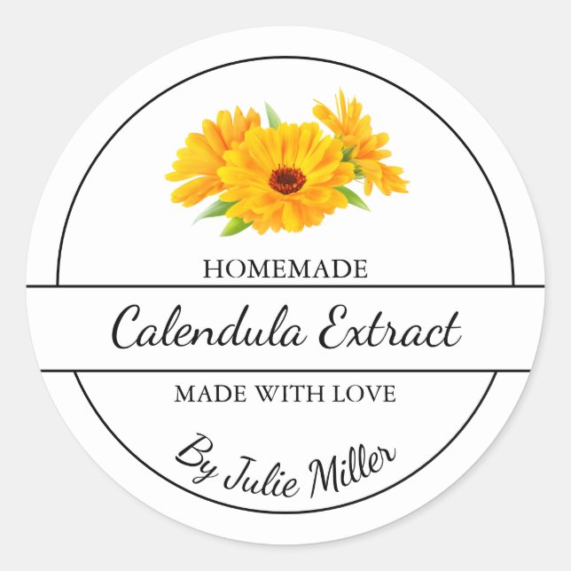 Einfaches, hausgemachte Calendula-Extraktionslabel Runder Aufkleber (Vorderseite)