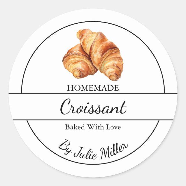 Einfaches, hausgemachte Croissant Label Runder Aufkleber (Vorderseite)
