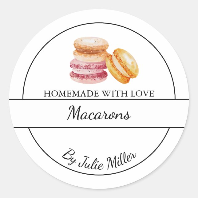 Einfaches, hausgemachte Macarons-Label Runder Aufkleber (Vorderseite)