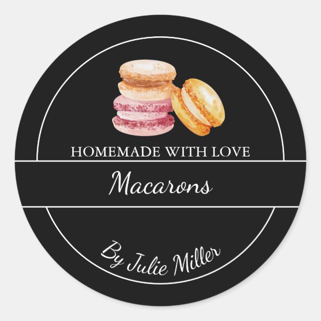 Einfaches, hausgemachte Macarons-Label Runder Aufkleber (Vorderseite)