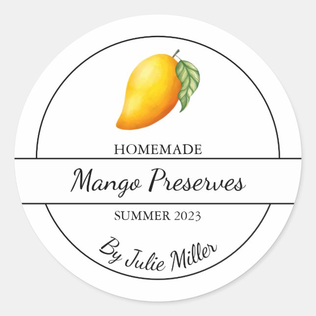 Einfaches, hausgemachte Mango-Reserven-Label Runder Aufkleber (Vorderseite)