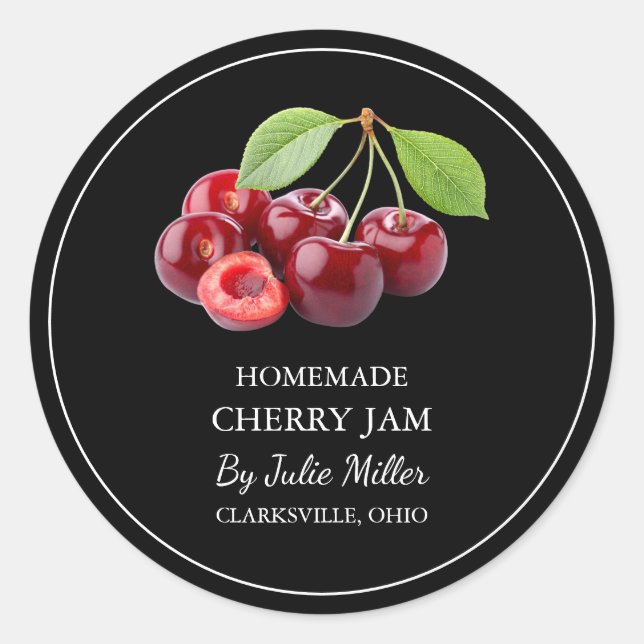 Einfaches, hausgemachtes Cherry-Jam-Label Runder Aufkleber (Vorderseite)