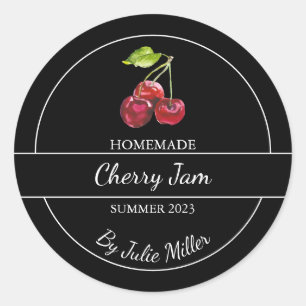 Einfaches, hausgemachtes Cherry-Jam-Label Schwarz Runder Aufkleber