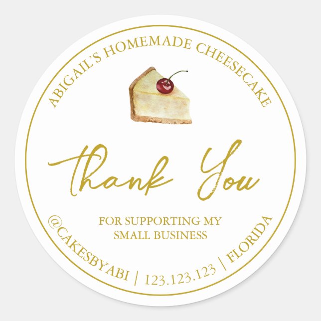 Einfaches hausgemachtes Dessert Cheesecake Danke L Runder Aufkleber (Vorderseite)