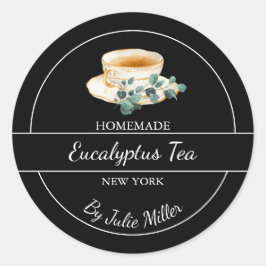 Einfaches, hausgemachtes Eukalyptus-Teezeichen Runder Aufkleber