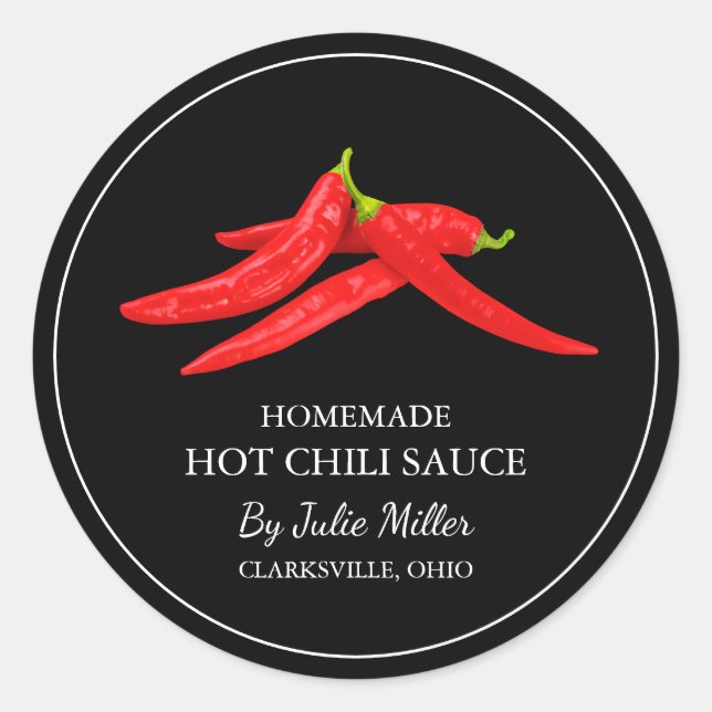Einfaches hausgemachtes Hot Chili Sauce Label Runder Aufkleber (Vorderseite)