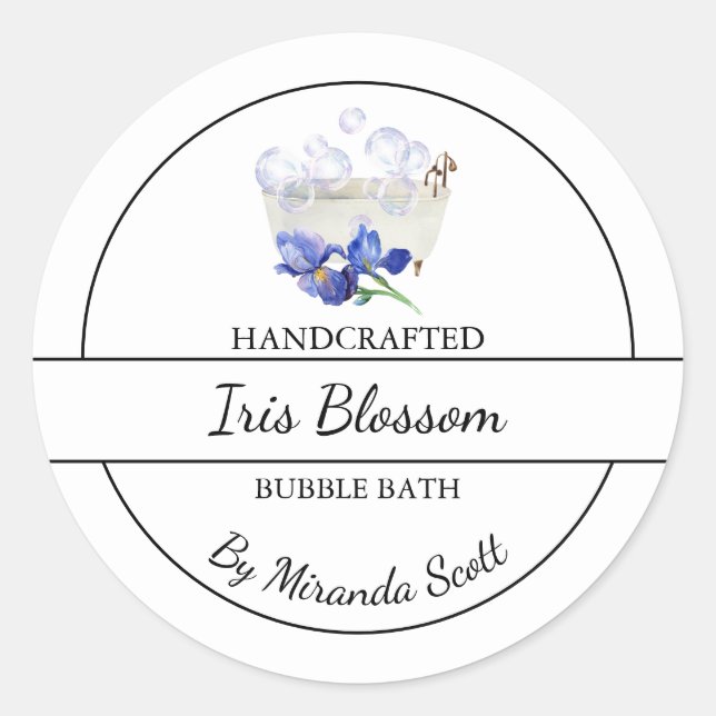 Einfaches hausgemachtes Iris-Blasen-Bath-Label Runder Aufkleber (Vorderseite)