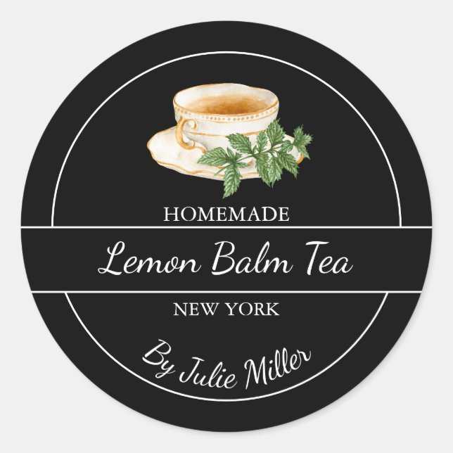 Einfaches hausgemachtes Lemon Balm Teelabel Runder Aufkleber (Vorderseite)