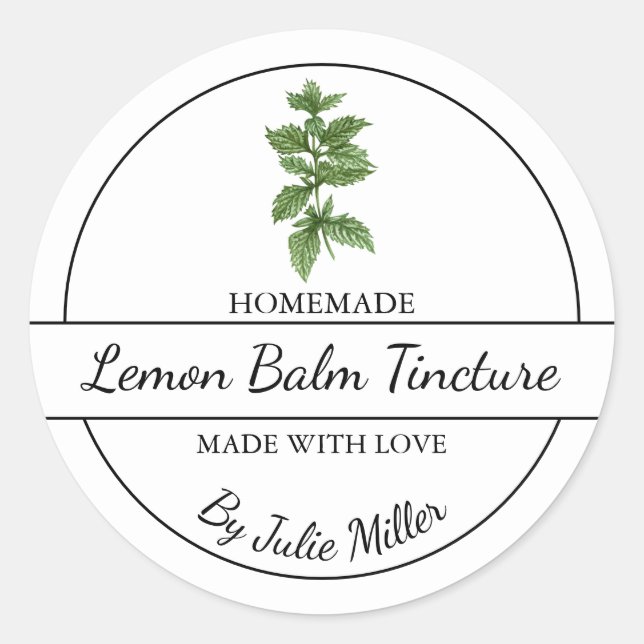 Einfaches hausgemachtes Lemon Balm Tinketikett Runder Aufkleber (Vorderseite)