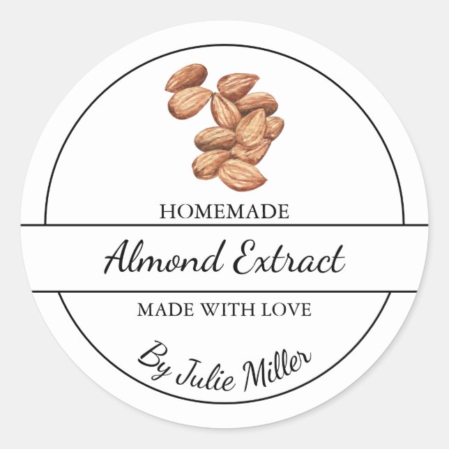 Einfaches, hausgemachtes Mandelextrakt-Label Runder Aufkleber (Vorderseite)