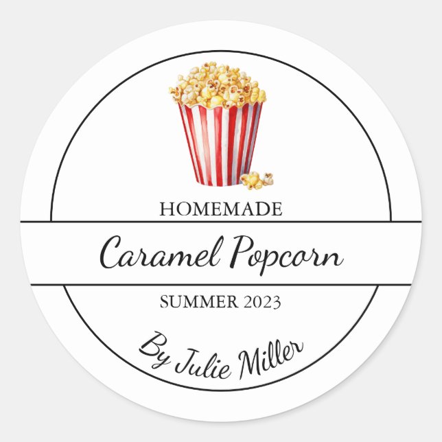 Einfaches hausgemachtes Popcorn-Label Runder Aufkleber (Vorderseite)