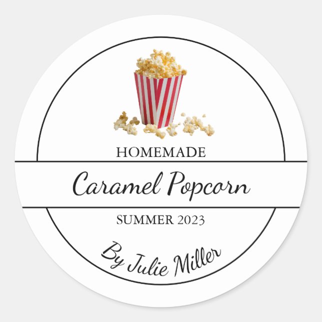 Einfaches hausgemachtes Popcorn-Label Runder Aufkleber (Vorderseite)