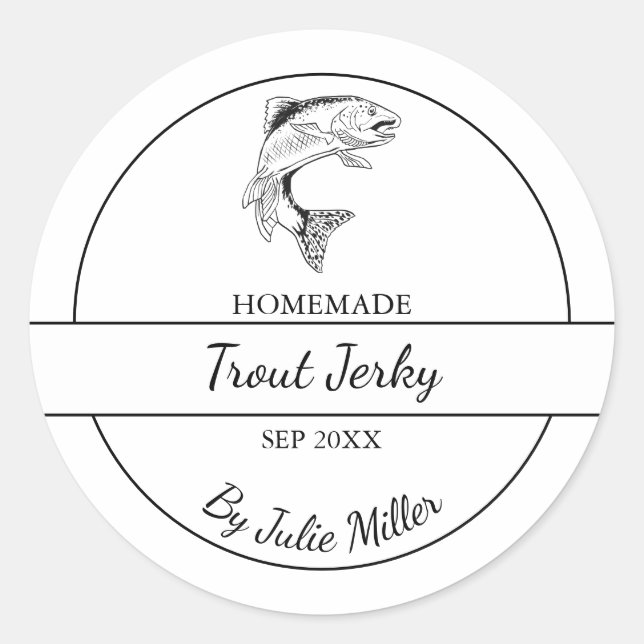 Einfaches, hausgemachtes Trout Jerky Label Runder Aufkleber (Vorderseite)