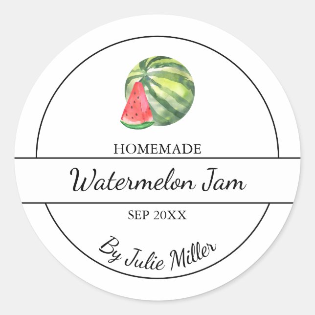 Einfaches hausgemachtes Wassermelone-Marmelade-Lab Runder Aufkleber (Vorderseite)