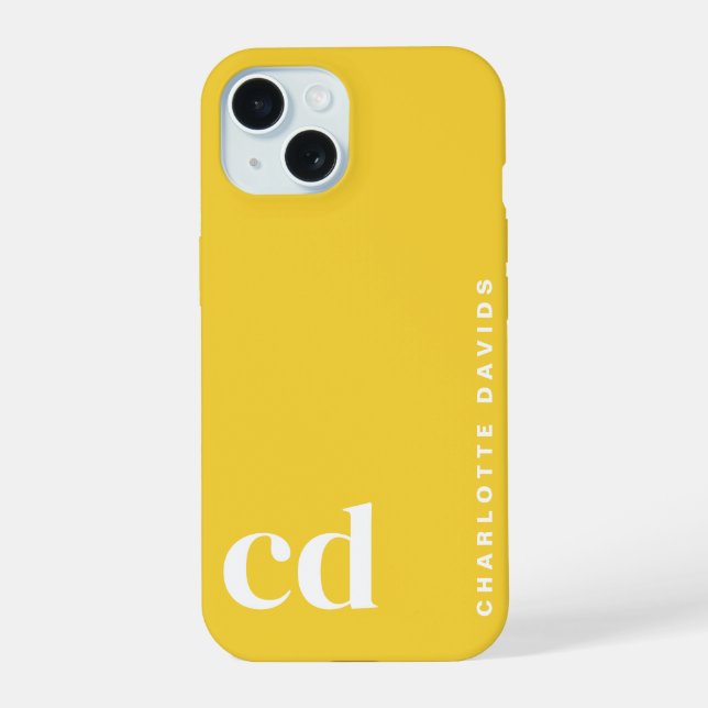 Einfaches Helles Gelbes Monogramm  iPhone 15 Hülle (Rückseite)